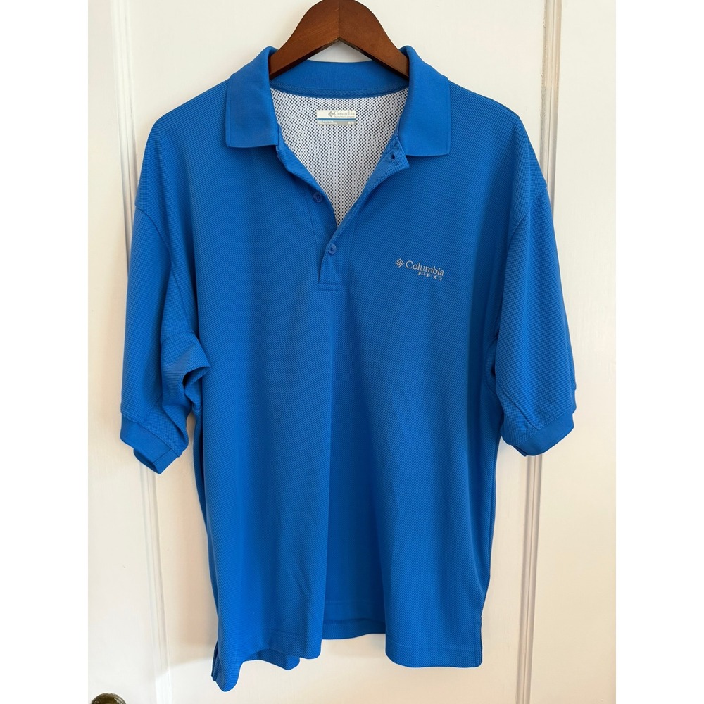 Columbia Shirt Mens M PFG Perfect Cast Polo Blue Short Sleeve Vent FM6016